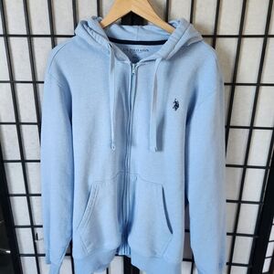 U.S. Polo Assn. Men's Sky Blue Hooded Zip-Up Sweater